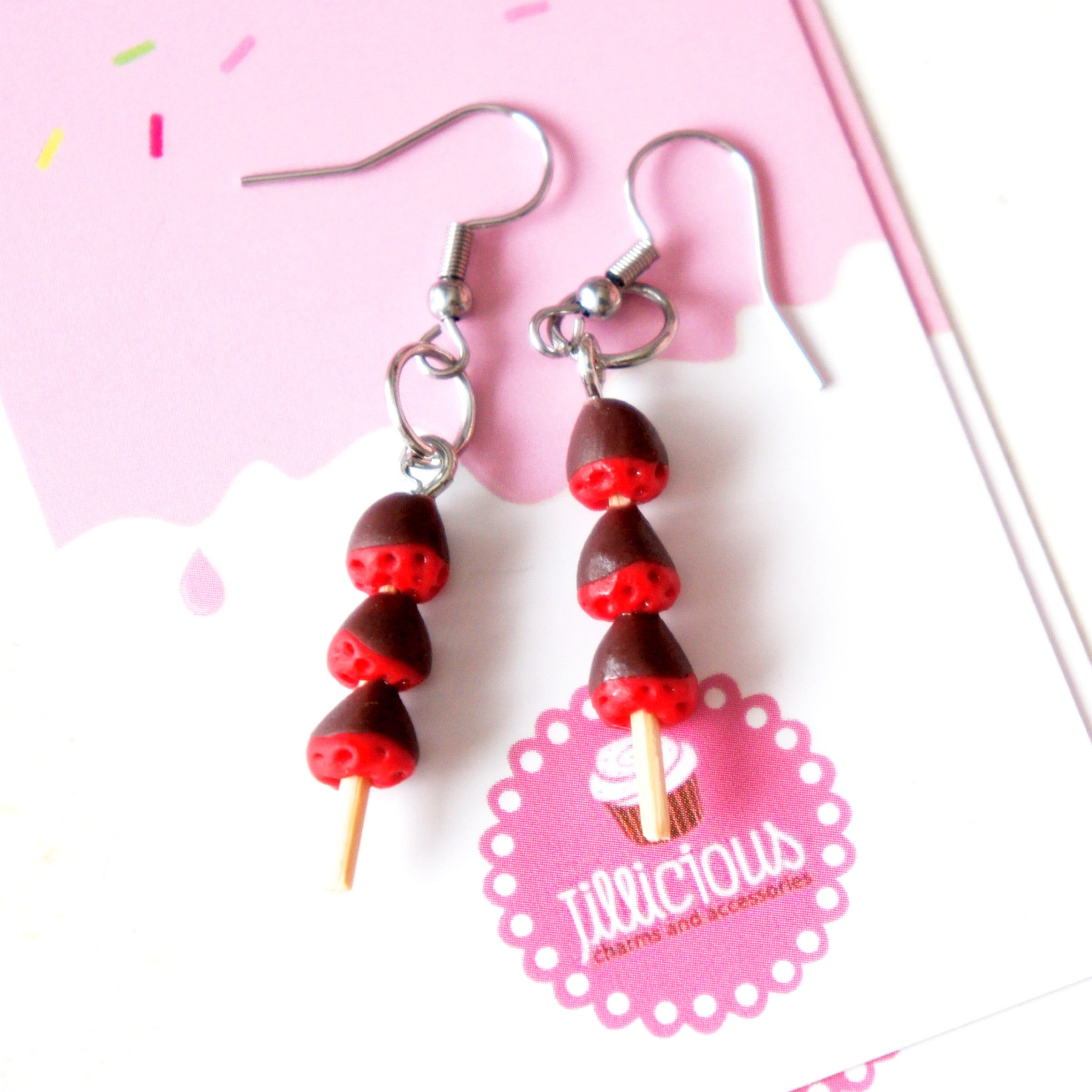 Chocolate Dipped Strawberries Dangle Earrings