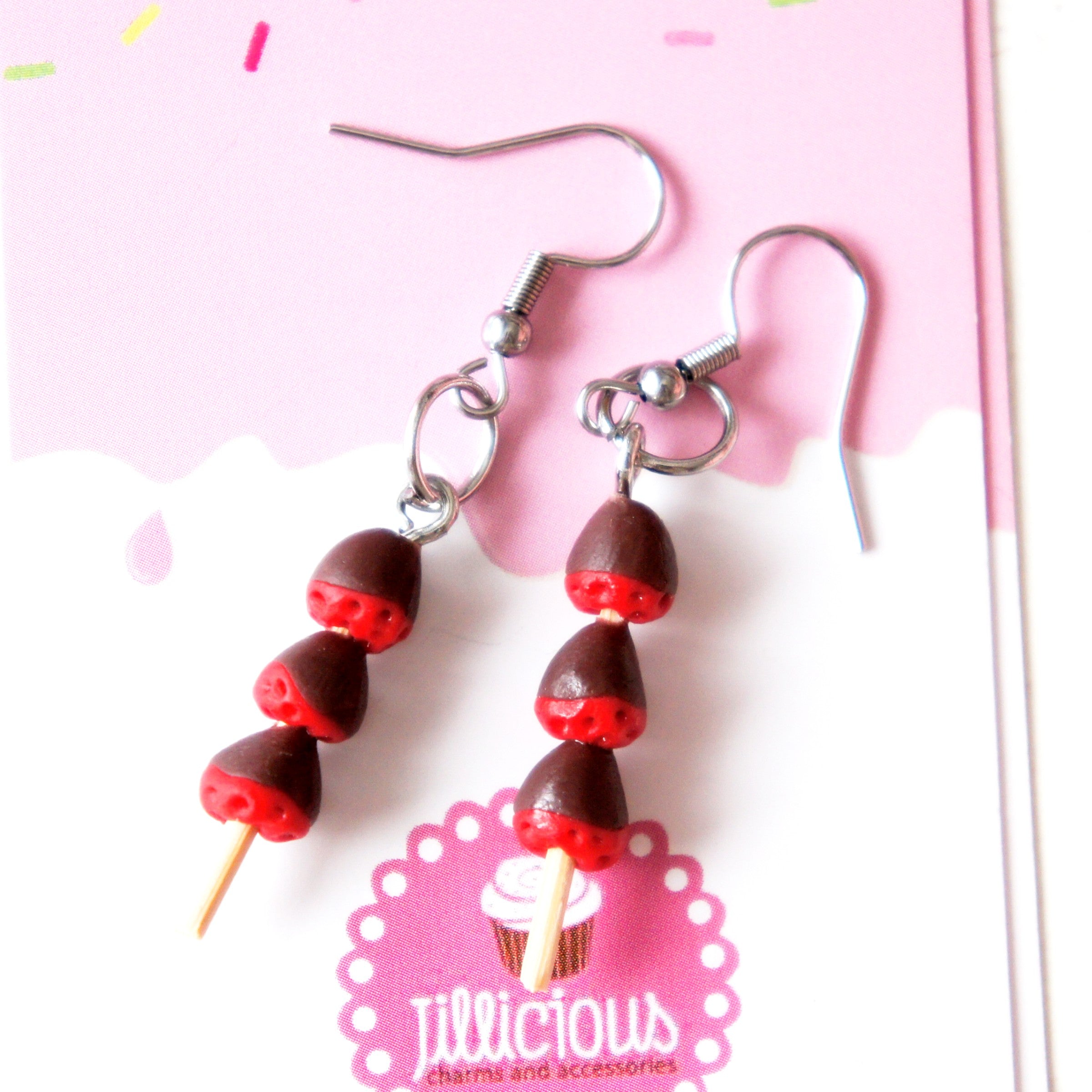 Chocolate Dipped Strawberries Dangle Earrings