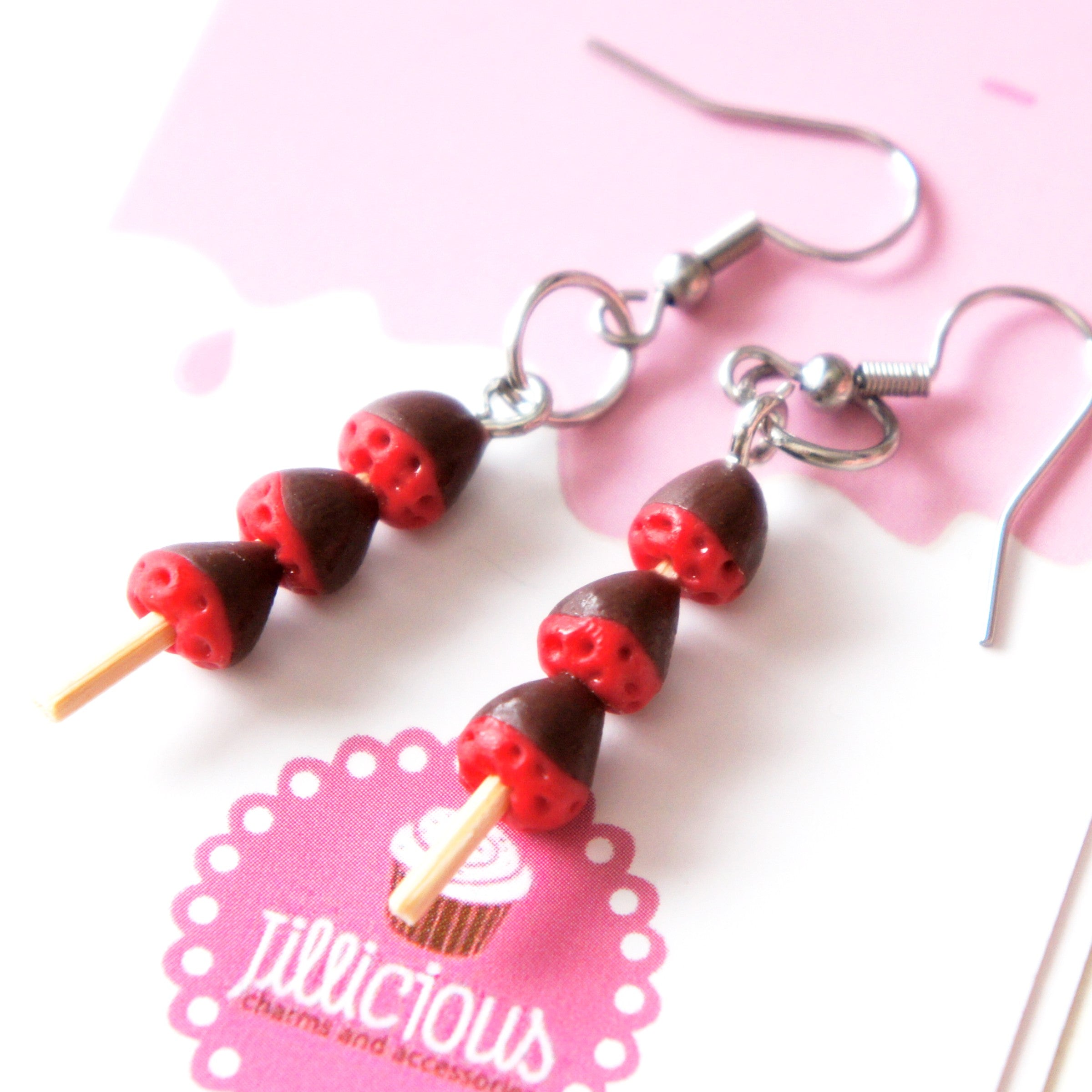 Chocolate Dipped Strawberries Dangle Earrings