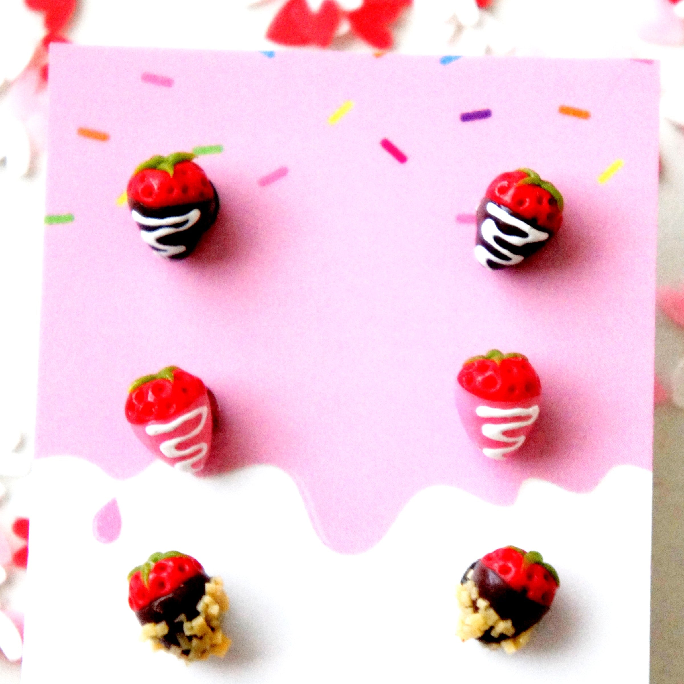 Chocolate Dipped Strawberries Earrings Set