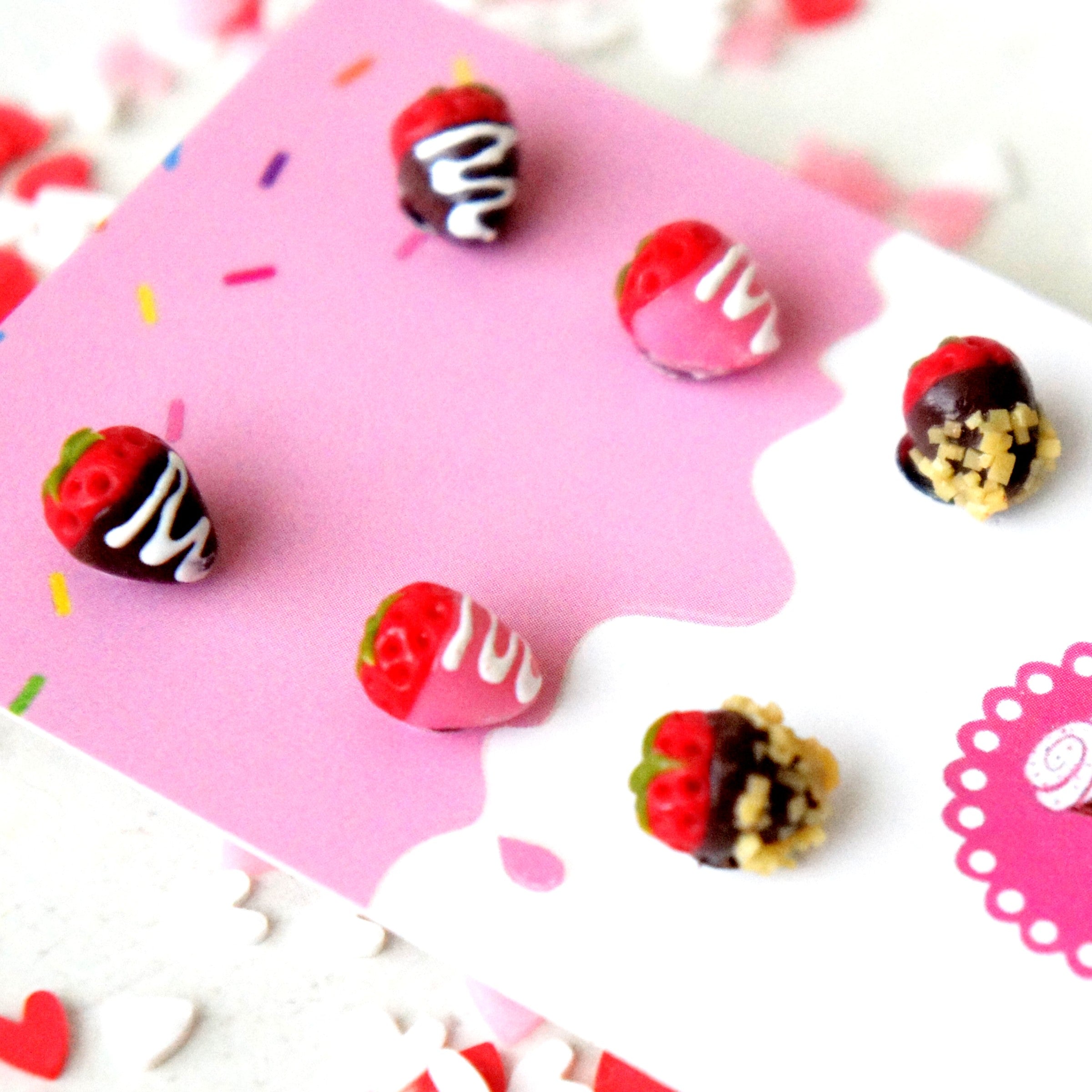 Chocolate Dipped Strawberries Earrings Set